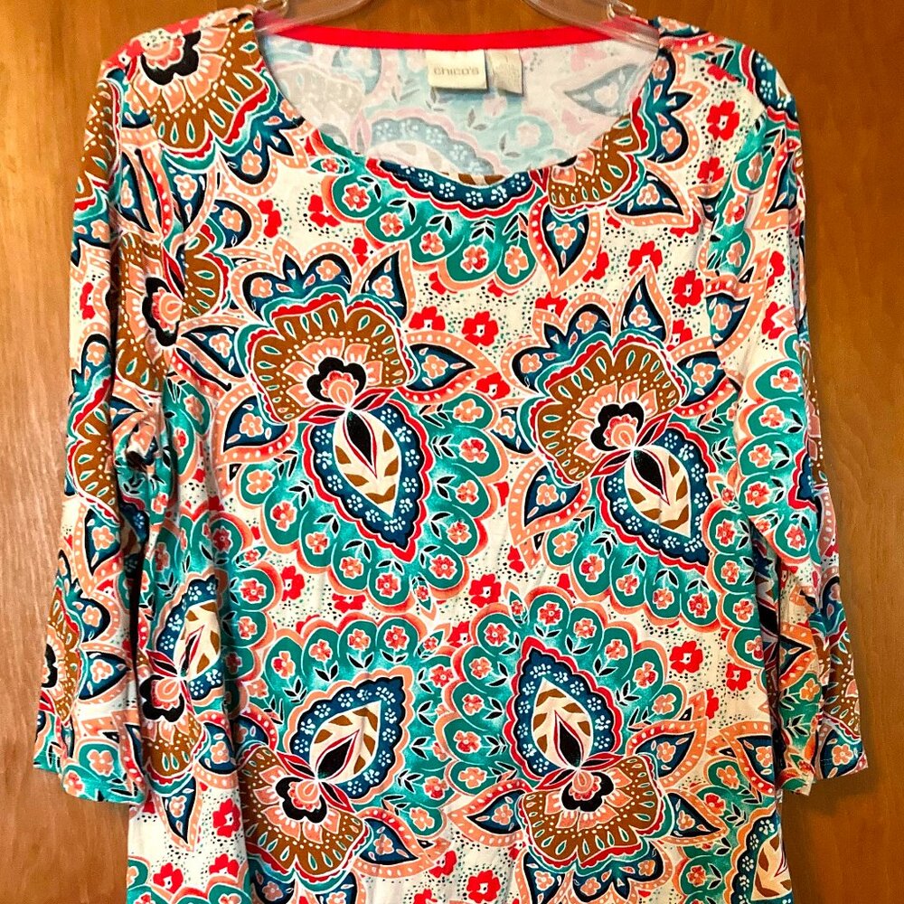 Beautiful CHICO'S Women's Size 1 PULLOVER SHIRT Blouse